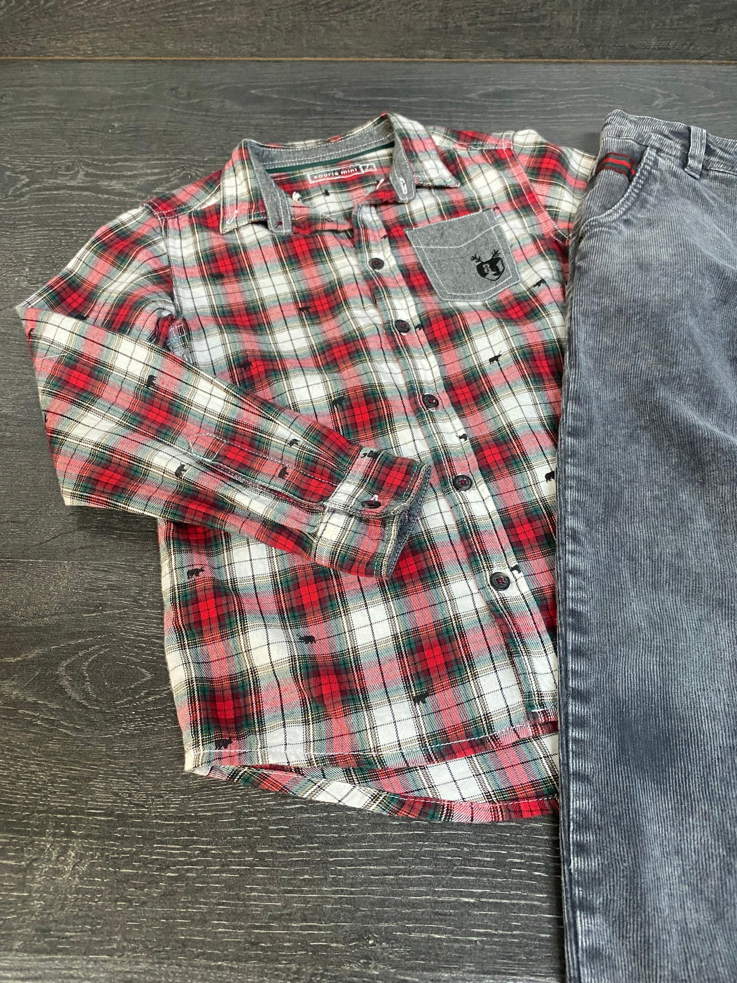 Friperie 7 ans - chemise et pantalon - souris mini