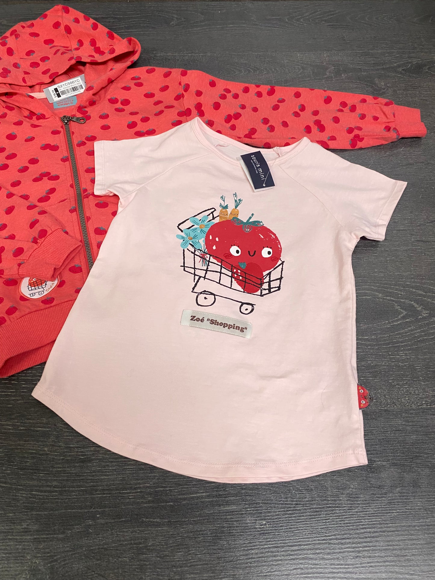 Veste et t-shirt - collection tomates - souris mini - 5 ans