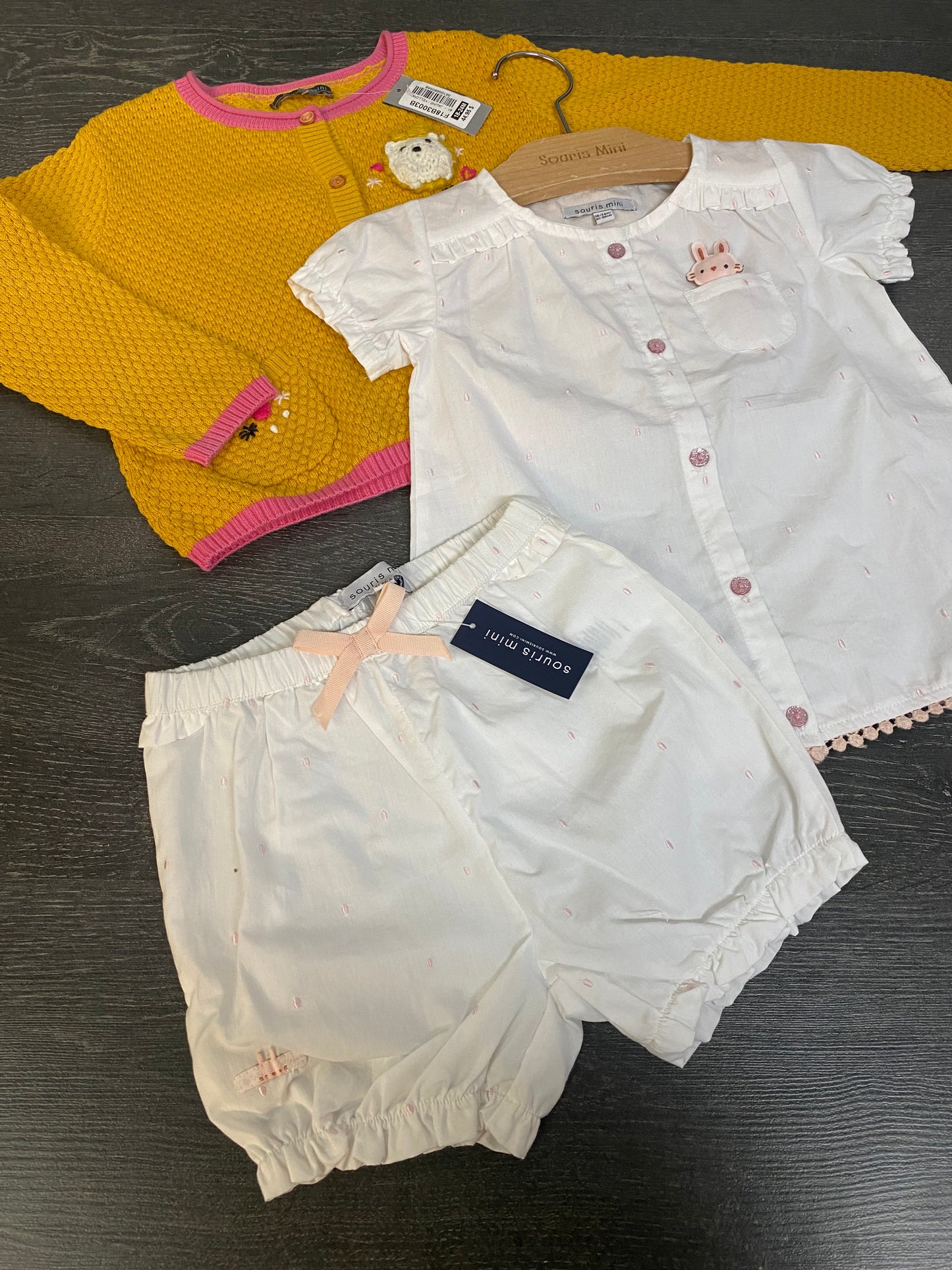 Veste tricot - chemise et culotte en coton - 18-24 mois - souris mini - promo 40$