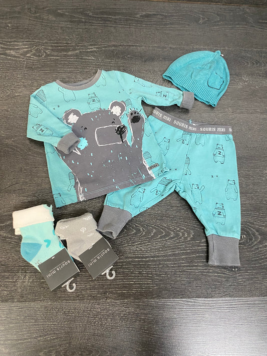 Neuf et usagé - souris mini - pyjama 3-6 mois, 1x bas nn-1 mois, 1 x bas 3-6 mois -  1x bonnet tricot xsmall layette - sourismini