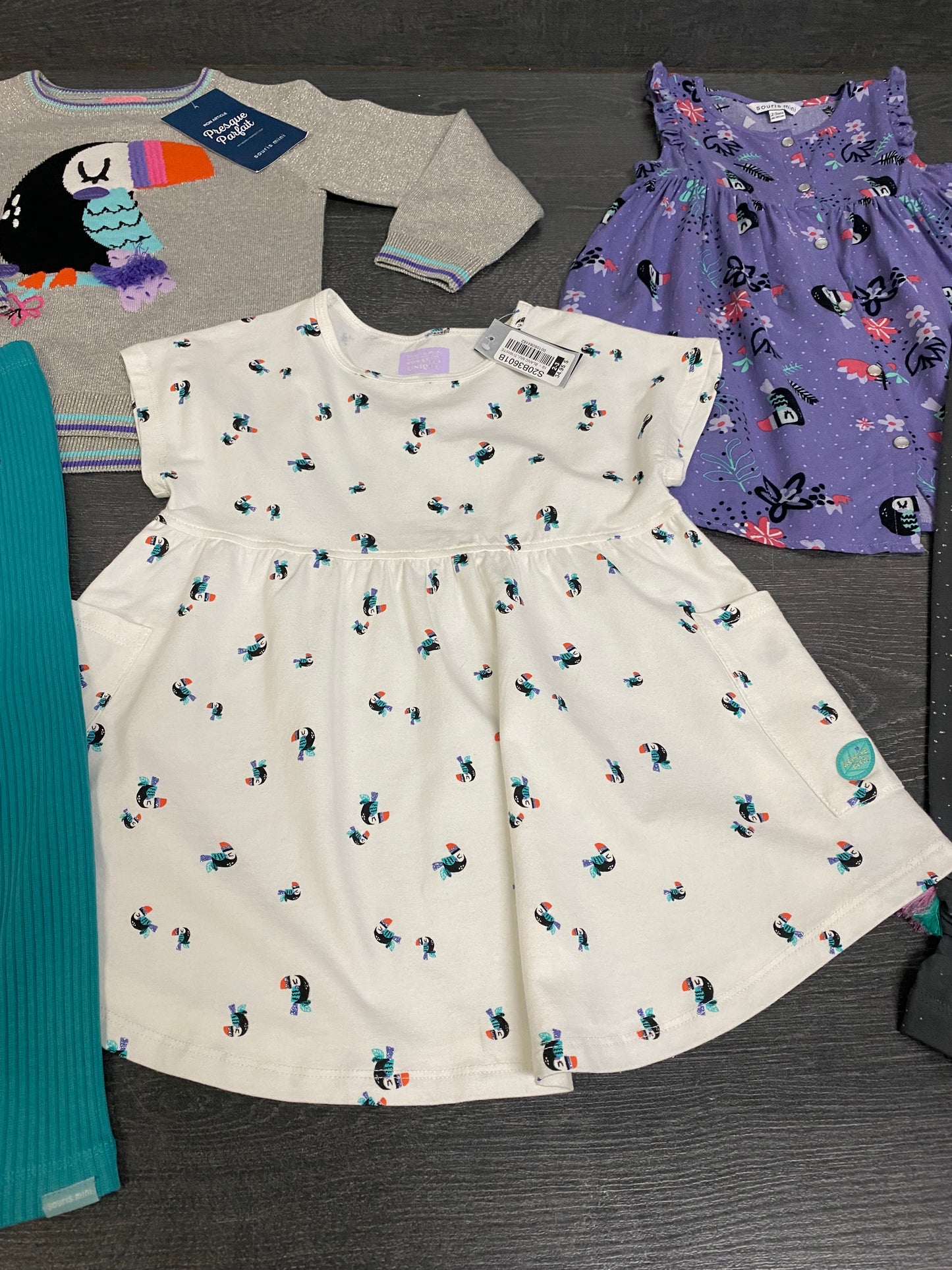 Neuf et robe tunique usagée - souris mini - 2-3 ans et 3 ans - toucan