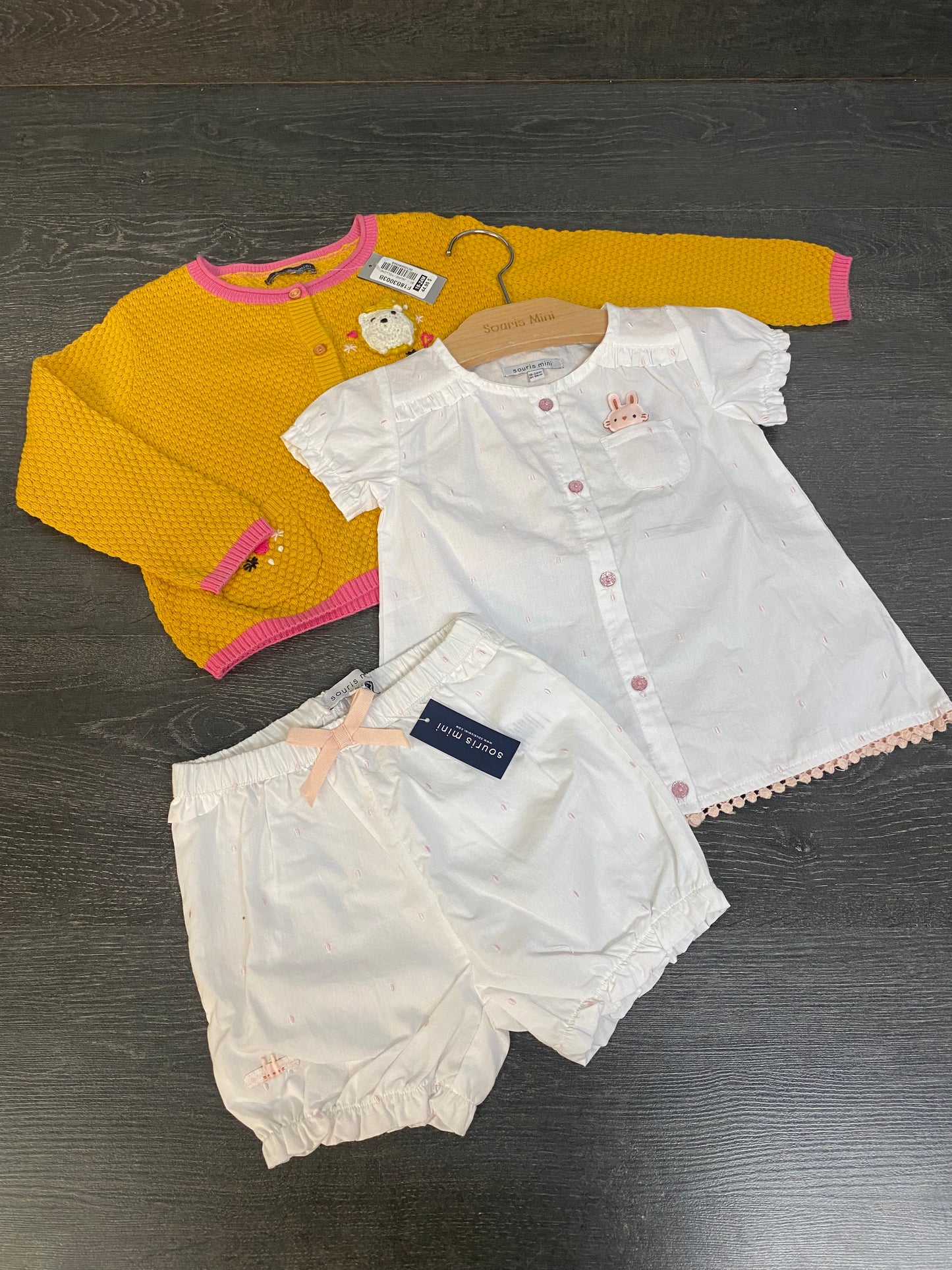 Veste tricot - chemise et culotte en coton - 18-24 mois - souris mini - promo 40$