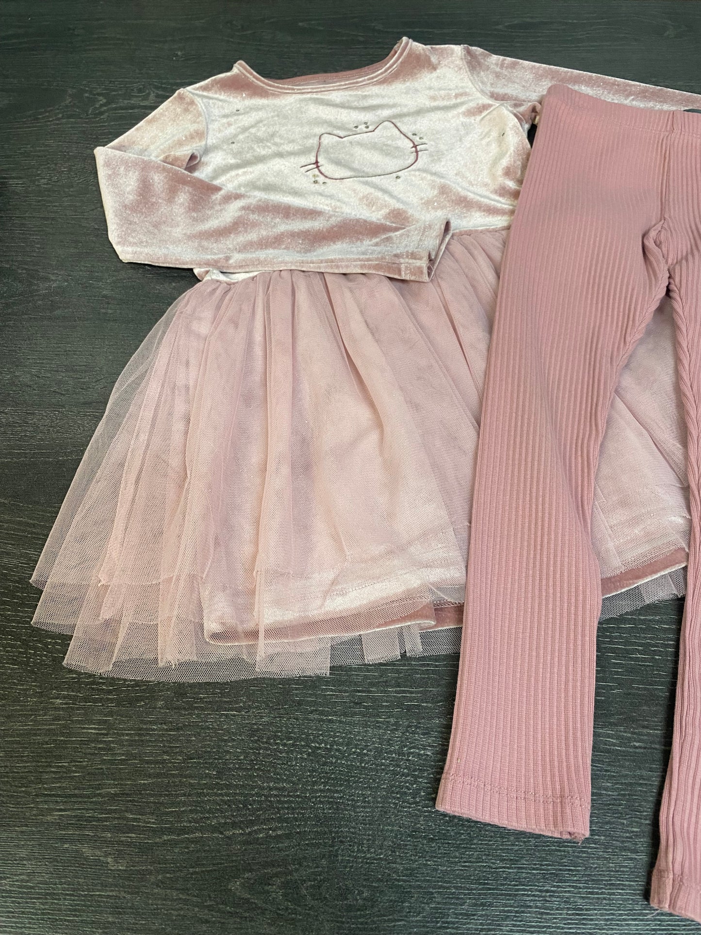 Friperie - robe velours 5 ans et legging rib 5 ans - souris mini