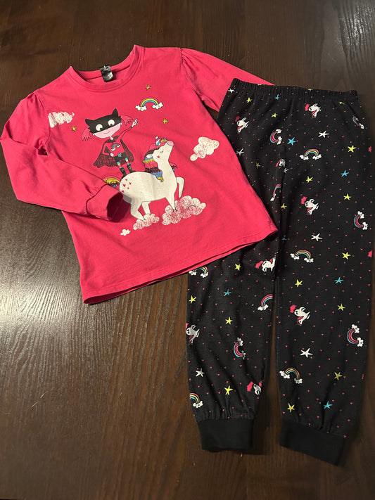 Friperie - pyjama - 5 ans - nano - noir et fuschia