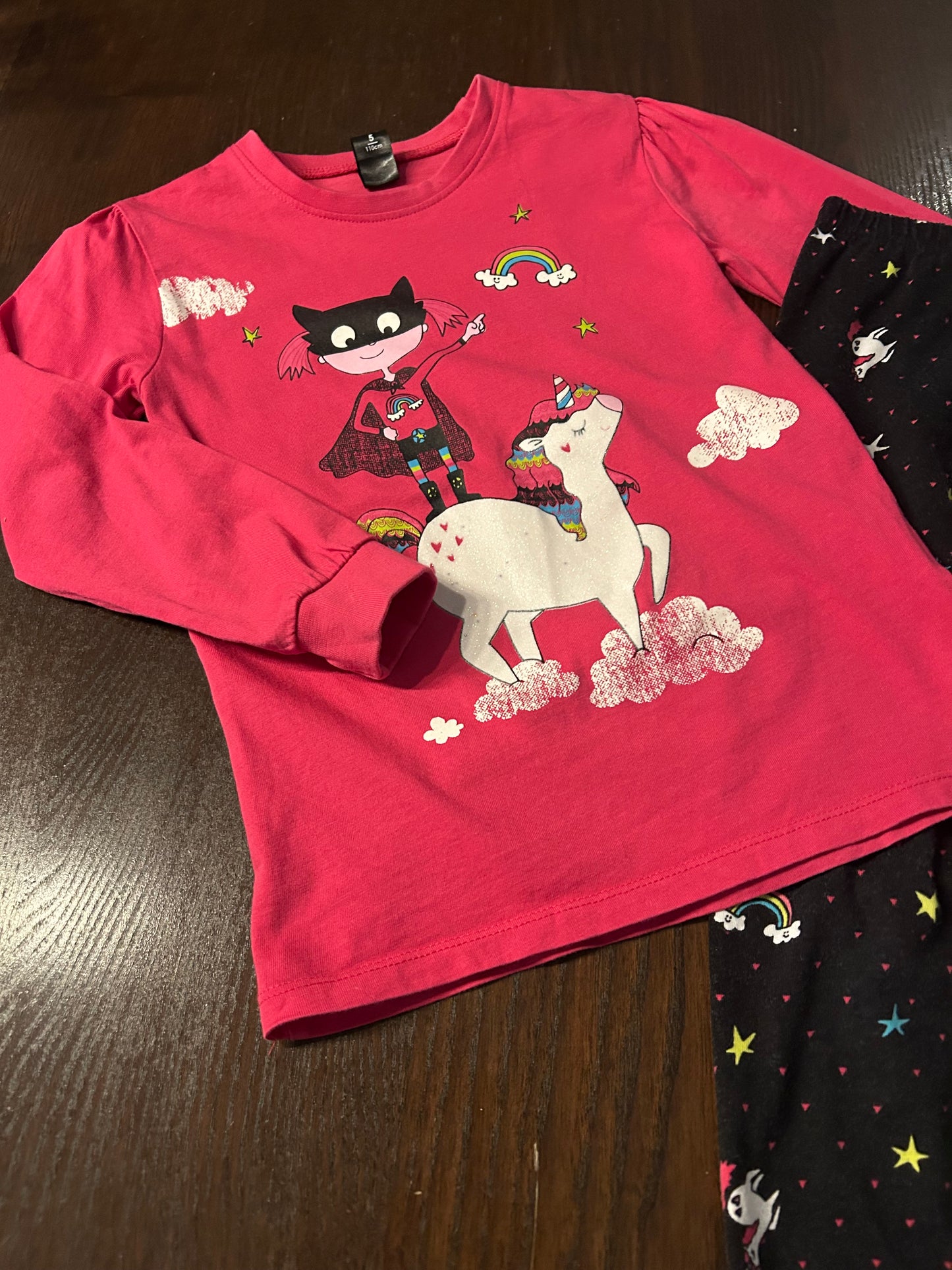 Friperie - pyjama - 5 ans - nano - noir et fuschia
