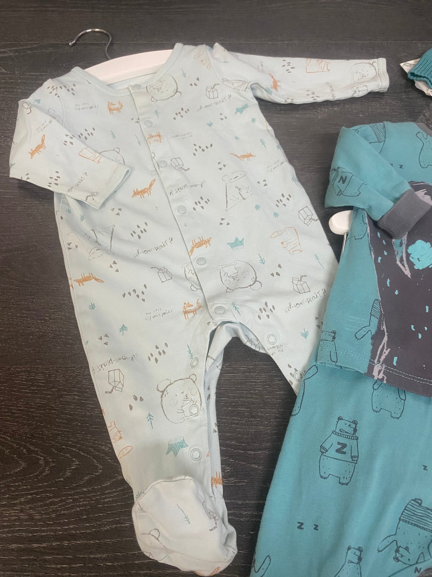 Friperie - pyjama 2mcx, pyjama, 1 bonnet et 1 bas - 3-6 mois - sourismini