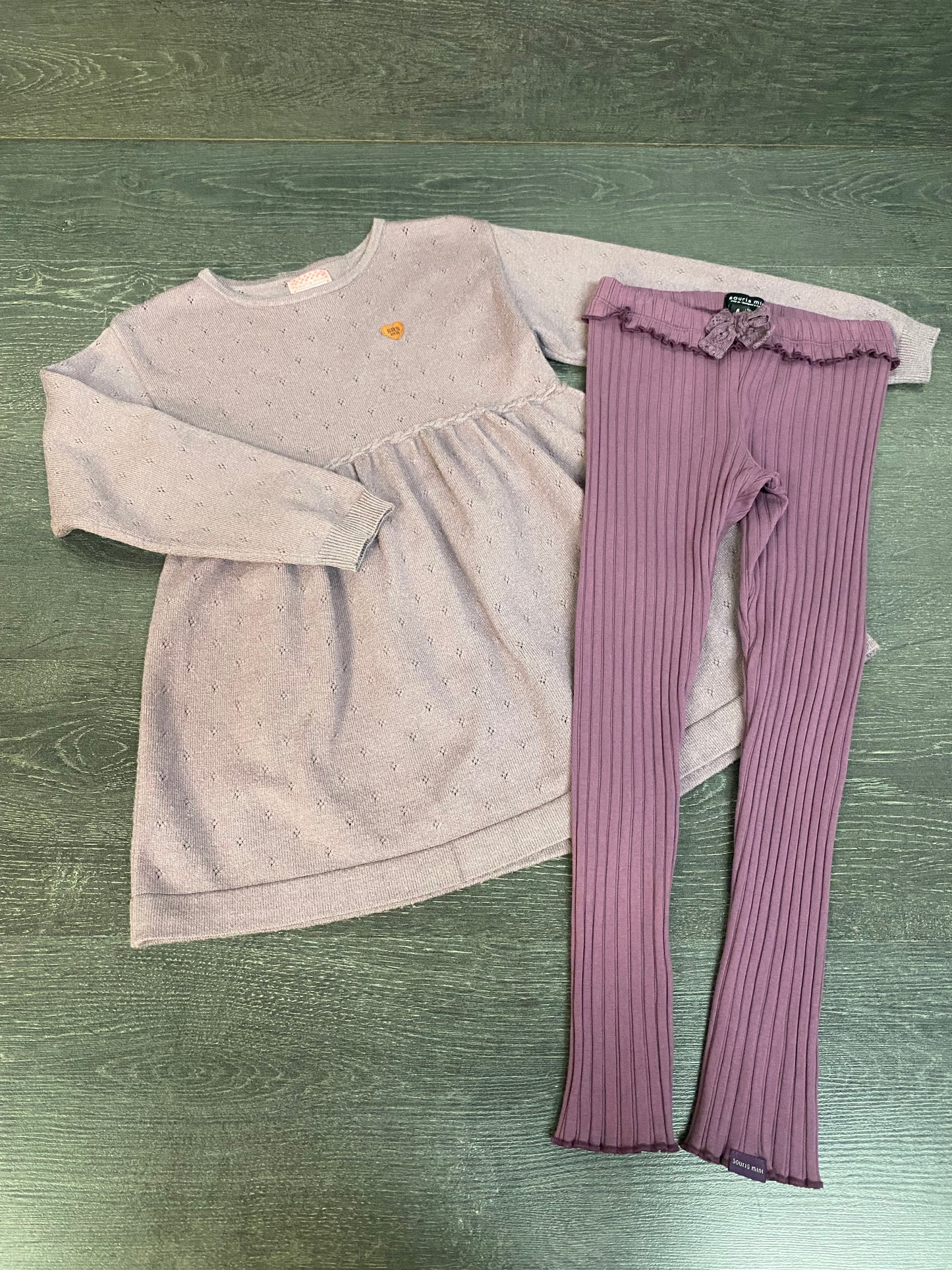 Friperie - robe tricot et legging - 6 ans - souris mini